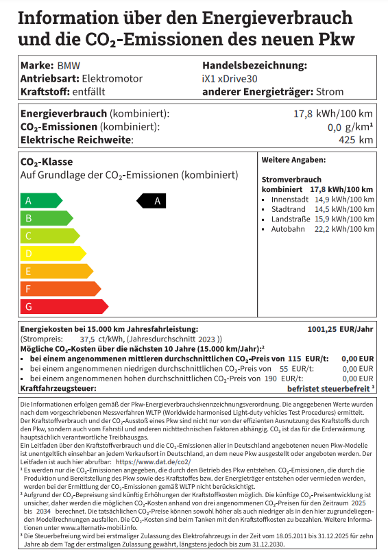 BMW iX1 xDrive30 Energie Label